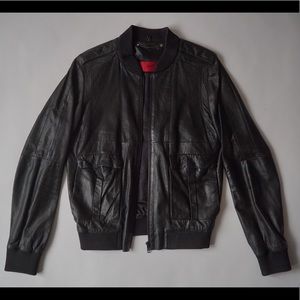HUGO 100% Leather Bomber Jacket